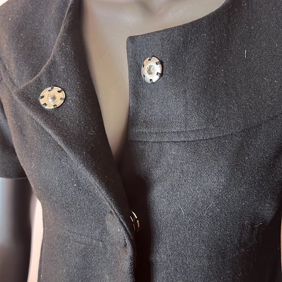 Black Wool Short Sleeve Pea Coat Empire Waist Snap Button Closure Sz Small - Picture 4 of 5
